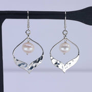 Stella - Freshwater Pearl Hammered Sterling Silver Earrings alt image | Breathe Autumn Rain Artisan Jewelry
