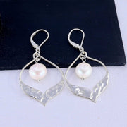 Stella - Freshwater Pearl Hammered Sterling Silver Earrings alt2 image | Breathe Autumn Rain Artisan Jewelry