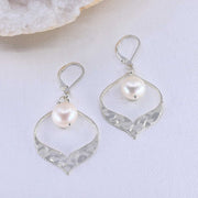 Stella - Freshwater Pearl Hammered Sterling Silver Earrings main image | Breathe Autumn Rain Artisan Jewelry