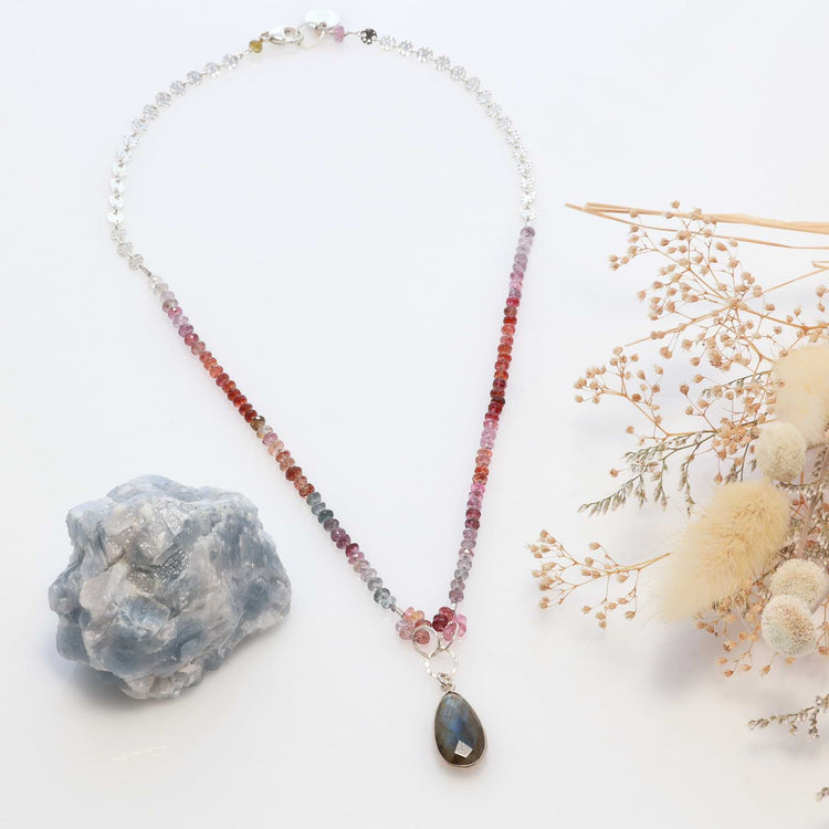 Summer Skies - Pink Spinel and Labradorite Necklace alt image | Breathe Autumn Rain Artisan Jewelry