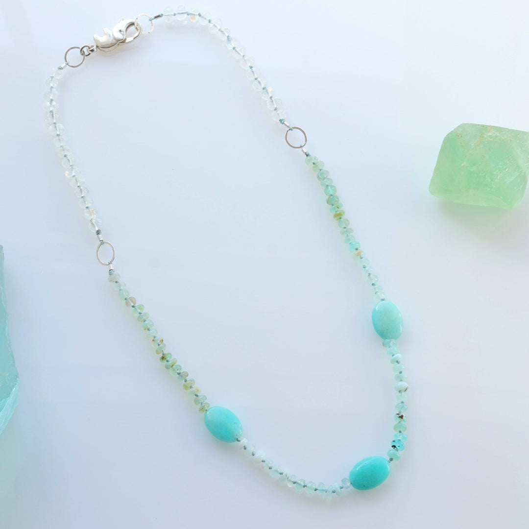Sunny Day - Amazonite and Peruvian Opal Silk Knotted Necklace alt image | Breathe Autumn Rain Artisan Jewelry