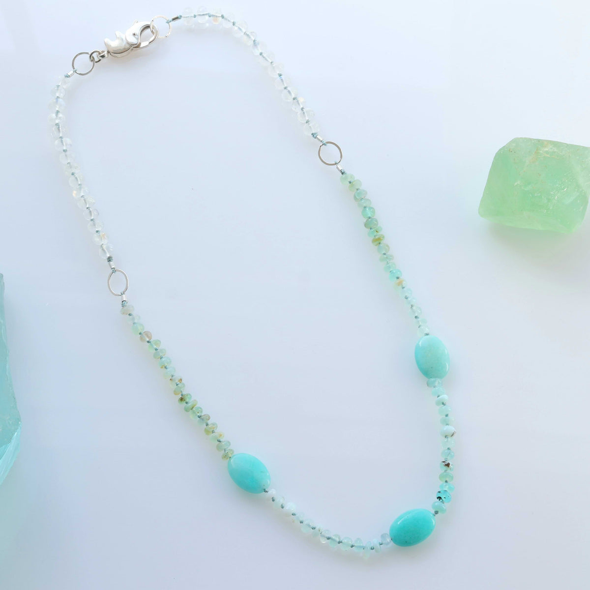 Sunny Day - Amazonite and Peruvian Opal Silk Knotted Necklace alt image | Breathe Autumn Rain Artisan Jewelry