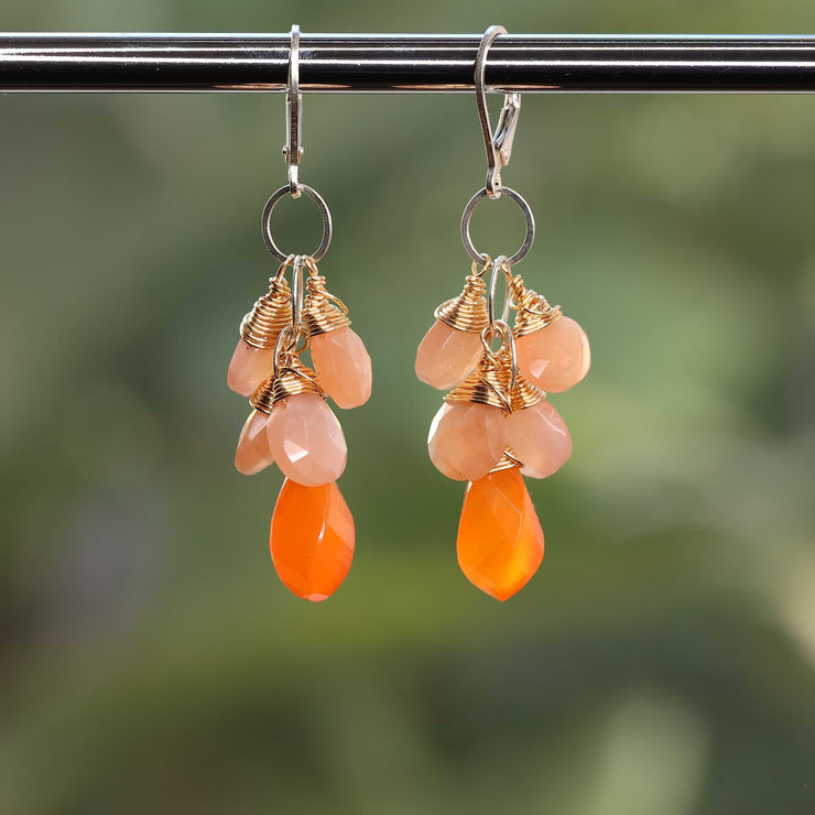 Sunset Beach - Peach Moonstones and Carnelian Gold Cluster Earrings main image | Breathe Autumn Rain Artisan Jewelry