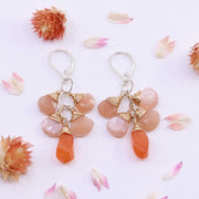 Sunset Beach - Peach Moonstones and Carnelian Gold Cluster Earrings