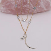Super Star - Double Layered Crystal Quartz Mixed Metal Necklace main image | Breathe Autumn Rain Artisan Jewelry