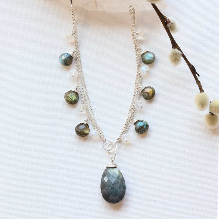 Telluride - Labradorite and Moonstone Sterling Silver Necklace alt image | Breathe Autumn Rain Artisan Jewelry