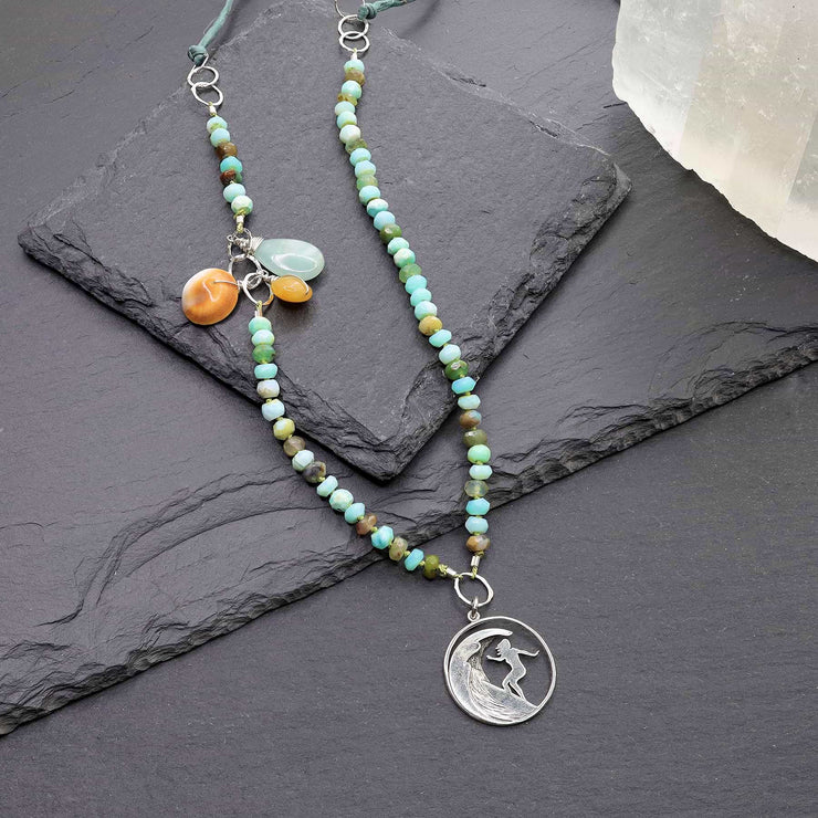 The Wedge - Peruvian Opal Surfer Charm Necklace alt image | Breathe Autumn Rain Artisan Jewelry