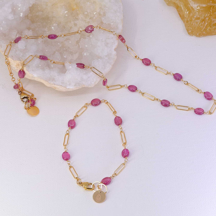 Think Pink - Pink Sapphire Gold Bracelet and Neckless set image | Breathe Autumn Rain Artisan Jewelry