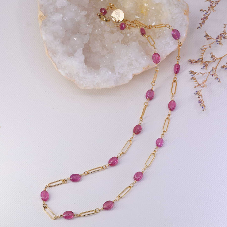 Think Pink - Pink Sapphire Gold Necklace alt image | Breathe Autumn Rain Artisan Jewelry
