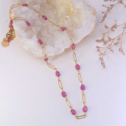 Think Pink - Pink Sapphire Gold Necklace main image | Breathe Autumn Rain Artisan Jewelry