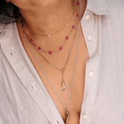Think Pink - Pink Sapphire Gold Necklace layering example image | Breathe Autumn Rain Artisan Jewelry