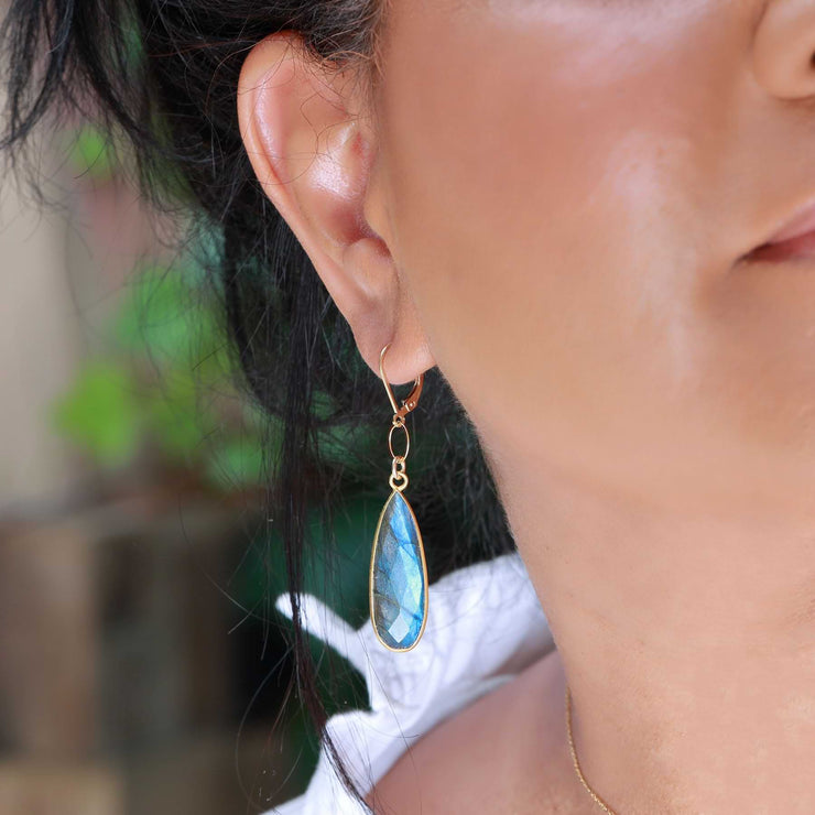 Tiburon - Labradorite Drop Earrings life style image | Breathe Autumn Rain Artisan Jewelry