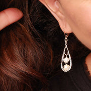 Tomboy - Rustic Sterling Silver Pearl Drop Earrings life style alt image | Breathe Autumn Rain Artisan Jewelry