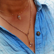 Kioni - Gold Evil Eye Hamsa Necklace life style layering example image | Breathe Autumn Rain Artisan Jewelry