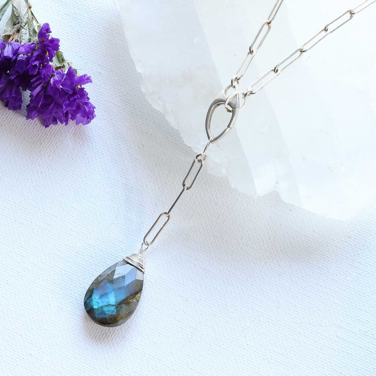 Tranquility - Labradorite Sterling Silver Paperclip Chain Necklace alt image | Breathe Autumn Rain Artisan Jewelry