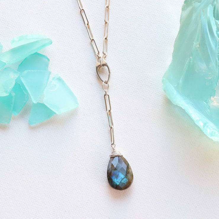Tranquility - Labradorite Sterling Silver Paperclip Chain Necklace main image | Breathe Autumn Rain Artisan Jewelry
