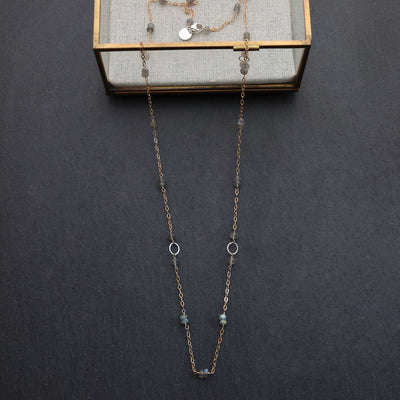 Tribeca - Labradorite Mixed Metal Layering Necklace main image | Breathe Autumn Rain Artisan Jewelry