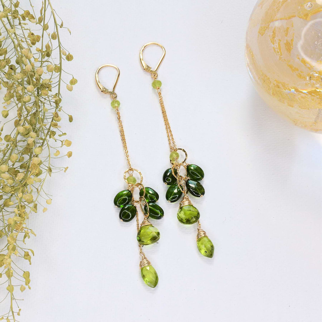 Tropical Jungle - Chrome Diopside and Peridot Gold Drop Earrings main image | Breathe Autumn Rain Artisan Jewelry