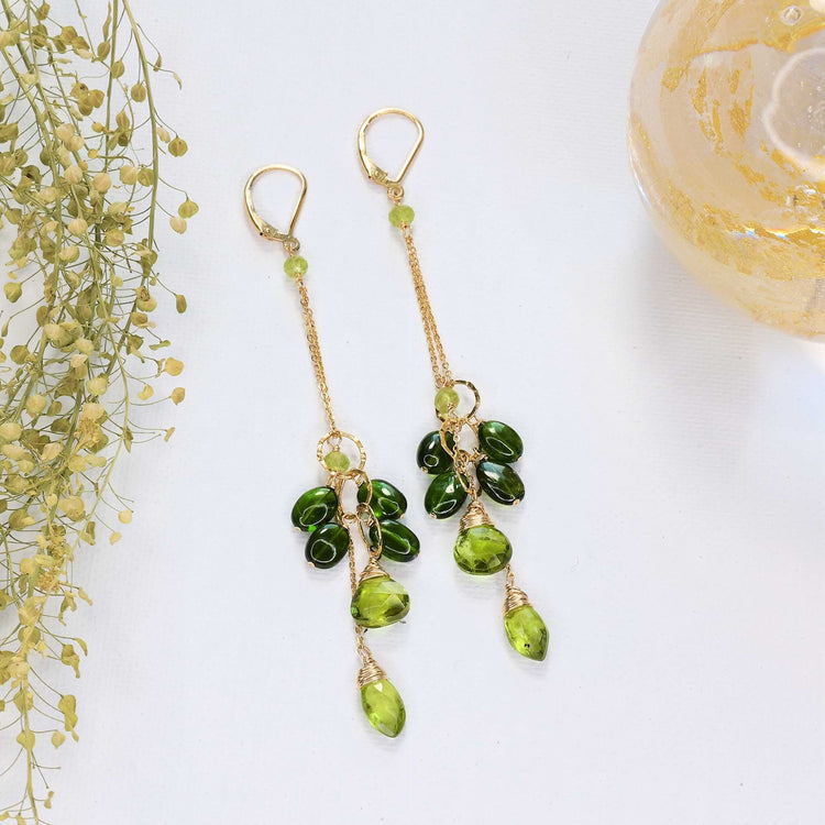 Tropical Jungle - Chrome Diopside and Peridot Gold Drop Earrings main image | Breathe Autumn Rain Artisan Jewelry