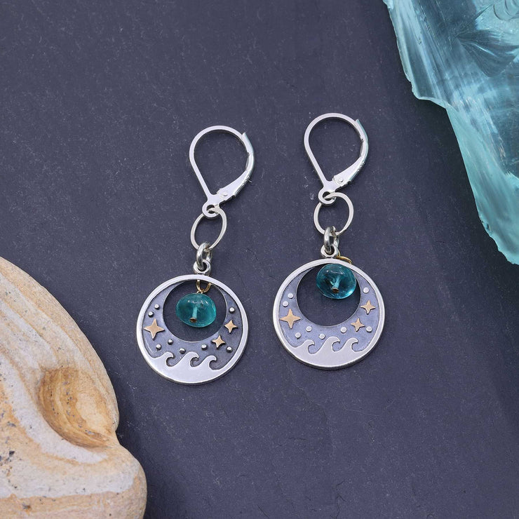 Tsunami - Sterling Silver Surf and Stars Tiny Hoop Earrings