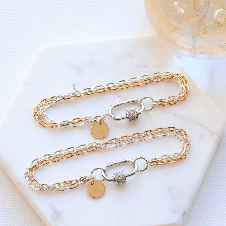 Two Kinds of Love - Mixed Metal Carabiner Bracelet main image | Breathe Autumn Rain Artisan Jewelry