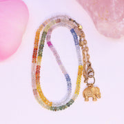 Ubud - Delicate Multi Color Sapphire Gold Elephant Necklace alt image | Breathe Autumn Rain Artisan Jewelry