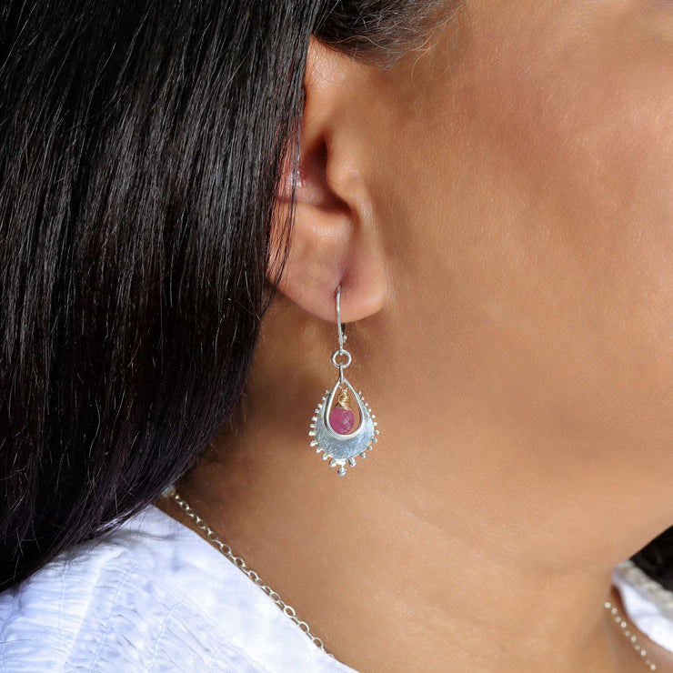Venice - Pink Sapphire Silver Earrings life style image | Breathe Autumn Rain Artisan Jewelry