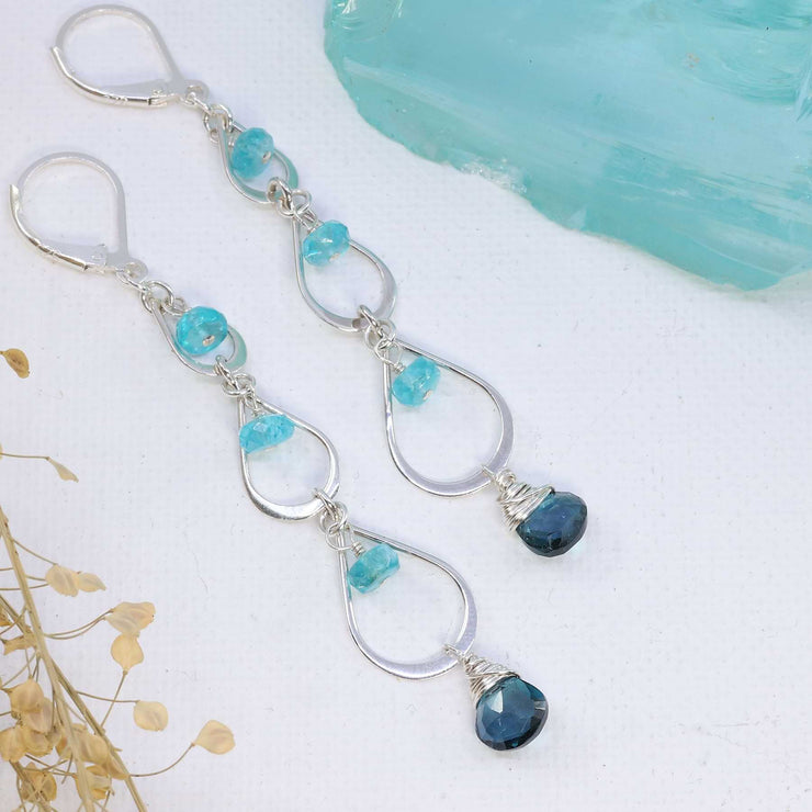 Wailua Falls - London Blue Topaz Apatite Sterling Silver Drop Earrings alt image | Breathe Autumn Rain Artisan Jewelry