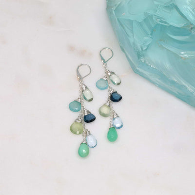 Walden Pond - Amethyst, Chalcedony, Blue Topaz, and Chrysoprase Sterling Silver Earrings - main image | Breathe Autumn Rain Artisan Jewelry