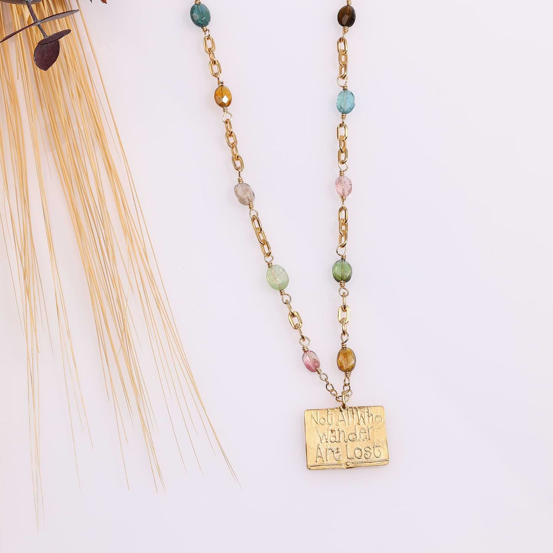 Wander - Multi Tourmaline Gold Charm Necklace