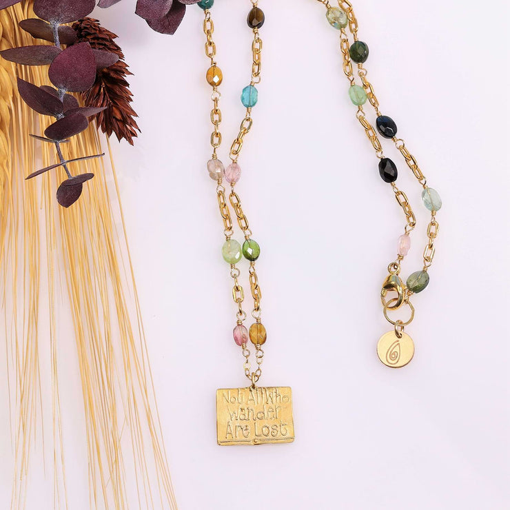 Wander - Multi Tourmaline Gold Charm Necklace