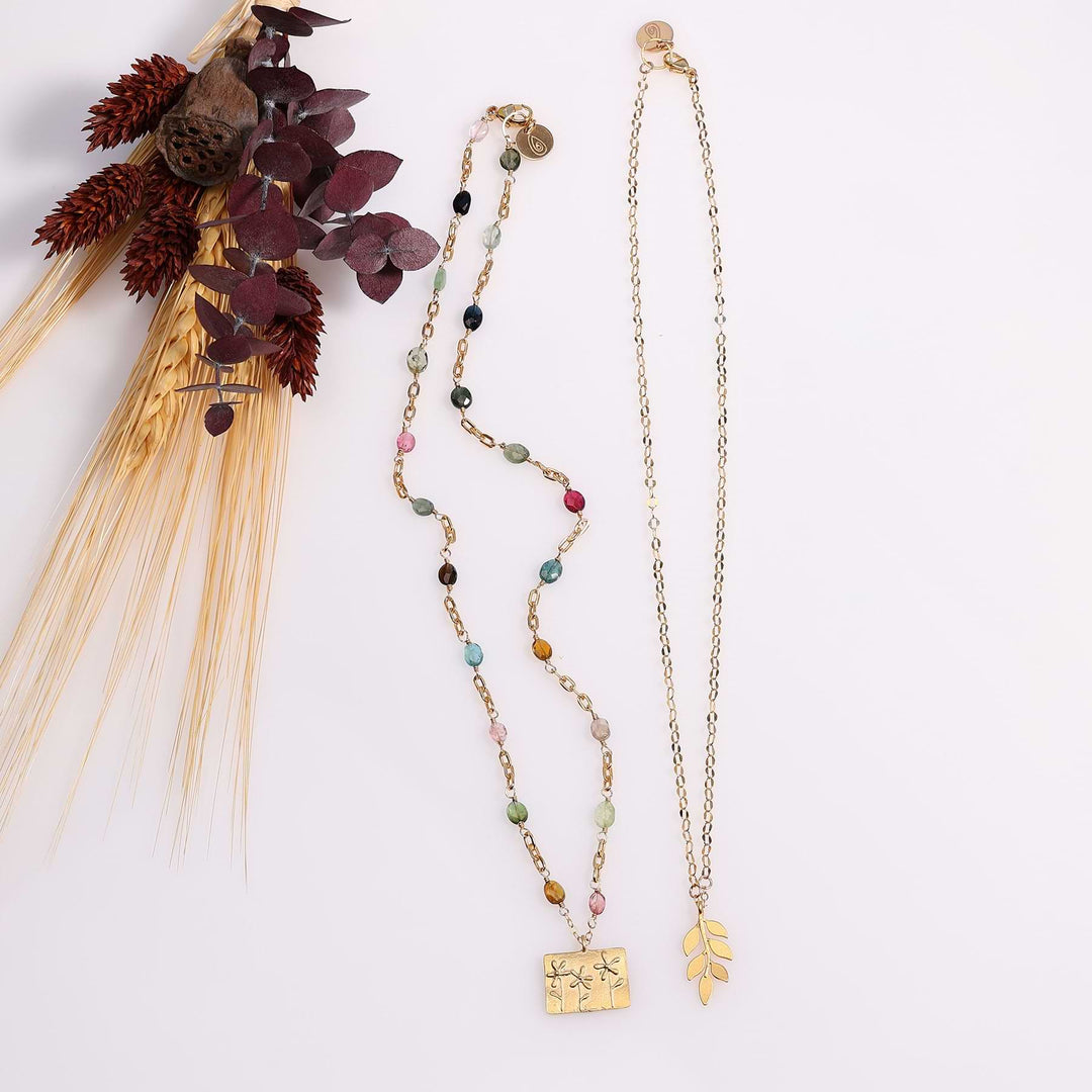 Wander - Multi Tourmaline Gold Charm Necklace