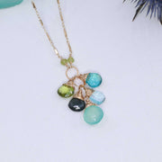 Water Water Everywhere - Multi Gemstone Cluster Pendant Gold Necklace alt image | Breathe Autumn Rain Artisan Jewelry