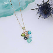 Water Water Everywhere - Multi Gemstone Cluster Pendant Gold Necklace alt image | Breathe Autumn Rain Artisan Jewelry