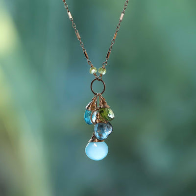 Water Water Everywhere - Multi Gemstone Cluster Pendant Gold Necklace main image | Breathe Autumn Rain Artisan Jewelry