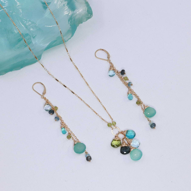 Water Water Everywhere -  Multi Gemstone Gold Earrings and Necklace alt image | Breathe Autumn Rain Artisan Jewelry