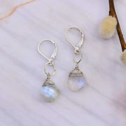 Winter Snow - Faceted Moonstone Teardrop Earrings alt image | Breathe Autumn Rain