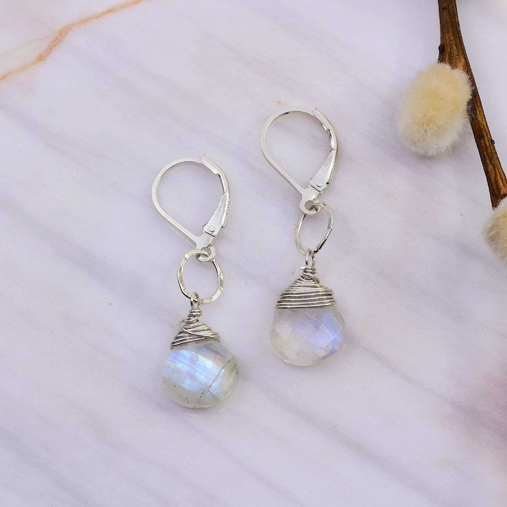 Winter Snow - Faceted Moonstone Teardrop Earrings alt image | Breathe Autumn Rain