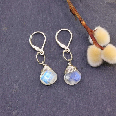 Winter Snow - Faceted Moonstone Teardrop Earrings main image | Breathe Autumn Rain