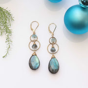 Winter Trails - Labradorite and Moss Aquamarine Gold Drop Earrings main image | Breathe Autumn Rain Artisan Jewelry