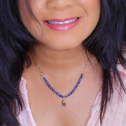 Winter's Darkness - Tourmaline and Blue Kyanite Gold Necklace life style image | Breathe Autumn Rain Artisan Jewelry