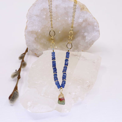 Winter's Darkness - Tourmaline and Blue Kyanite Gold Necklace main image | Breathe Autumn Rain Artisan Jewelry