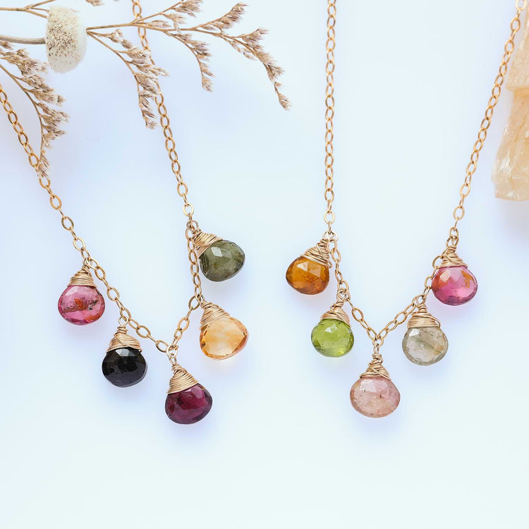 Wrapped in Tourmaline - Multi Teardrop Tourmaline Gold Necklace main image | Breathe Autumn Rain Artisan Jewelry