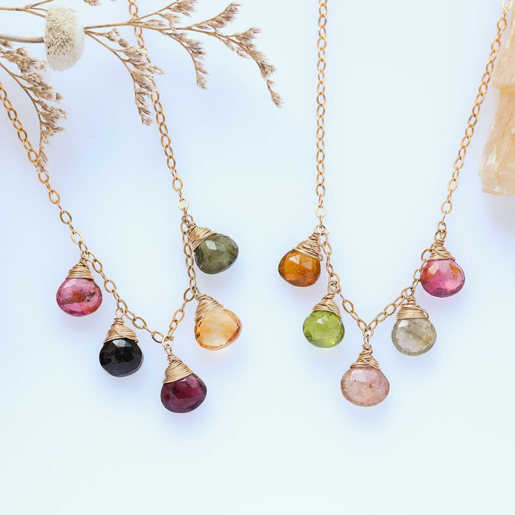 Wrapped in Tourmaline - Multi Teardrop Tourmaline Gold Necklace main image | Breathe Autumn Rain Artisan Jewelry