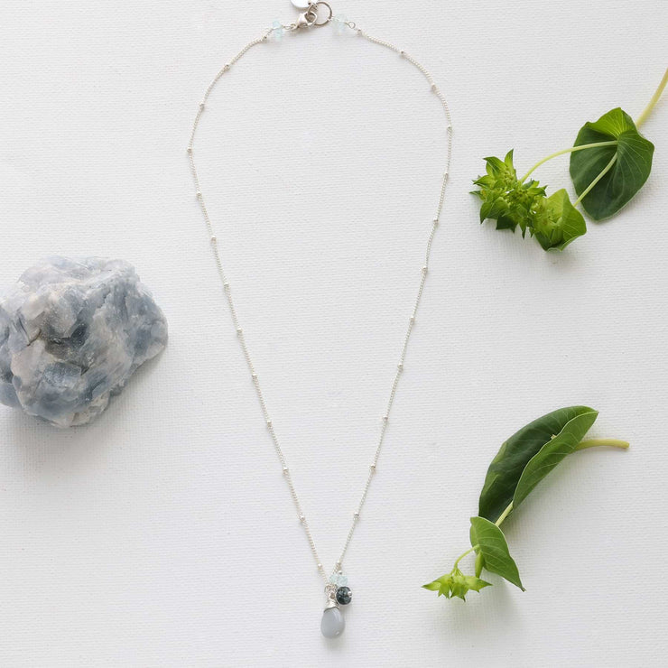 Yasuraka - Moonstone and Aquamarine Sterling Silver Necklace alt image | Breathe Autumn Rain Artisan Jewelry