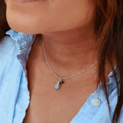 Yasuraka - Moonstone and Aquamarine Sterling Silver Necklace life style image | Breathe Autumn Rain Artisan Jewelry