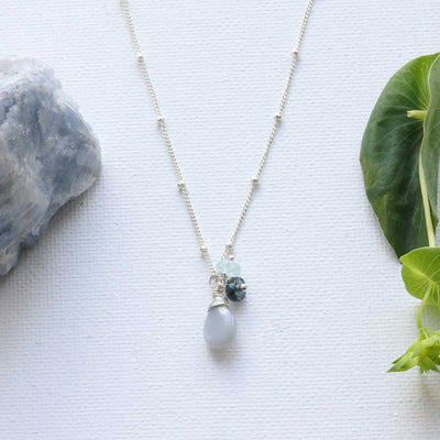 Yasuraka - Moonstone and Aquamarine Sterling Silver Necklace main image | Breathe Autumn Rain Artisan Jewelry